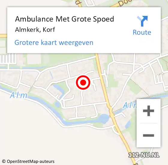 Locatie op kaart van de 112 melding: Ambulance Met Grote Spoed Naar Almkerk, Korf op 26 mei 2018 03:37