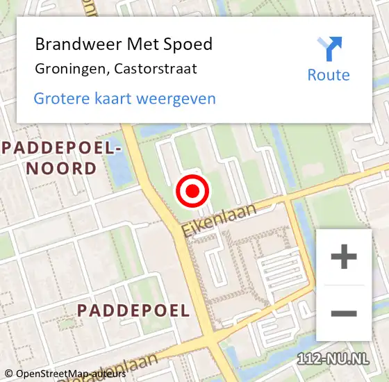 Locatie op kaart van de 112 melding: Brandweer Met Spoed Naar Groningen, Castorstraat op 26 mei 2018 14:18
