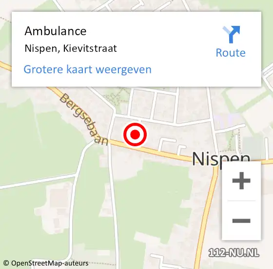 Locatie op kaart van de 112 melding: Ambulance Nispen, Kievitstraat op 29 mei 2018 15:18