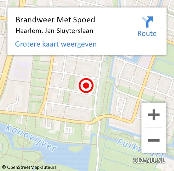 Locatie op kaart van de 112 melding: Brandweer Met Spoed Naar Haarlem, Jan Sluyterslaan op 8 augustus 2018 23:27