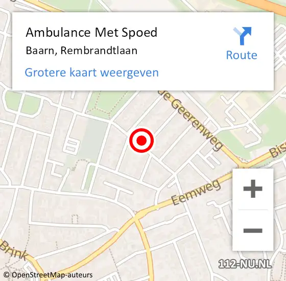 Locatie op kaart van de 112 melding: Ambulance Met Spoed Naar Baarn, Rembrandtlaan op 17 augustus 2018 22:03