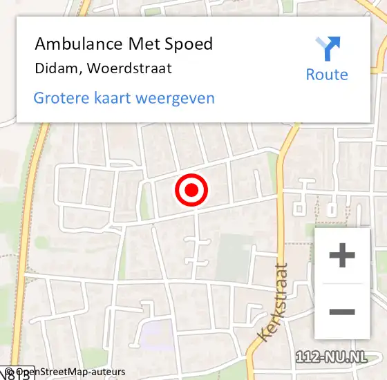 Locatie op kaart van de 112 melding: Ambulance Met Spoed Naar Didam, Woerdstraat op 20 augustus 2018 08:33