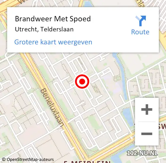 Locatie op kaart van de 112 melding: Brandweer Met Spoed Naar Utrecht, Telderslaan op 22 augustus 2018 11:50