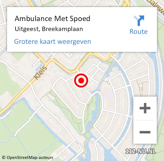 Locatie op kaart van de 112 melding: Ambulance Met Spoed Naar Uitgeest, Breekamplaan op 26 november 2018 13:18
