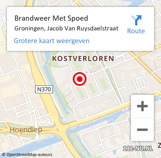 Locatie op kaart van de 112 melding: Brandweer Met Spoed Naar Groningen, Jacob Van Ruysdaelstraat op 1 januari 2019 04:07