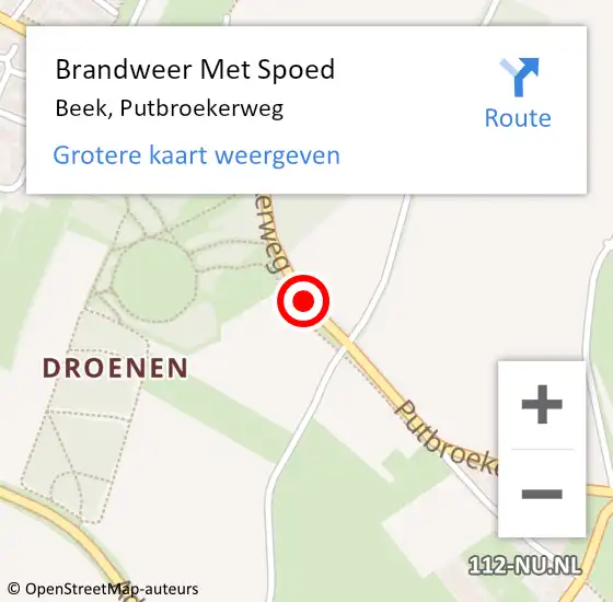 Locatie op kaart van de 112 melding: Brandweer Met Spoed Naar Beek, Putbroekerweg op 17 februari 2019 15:31