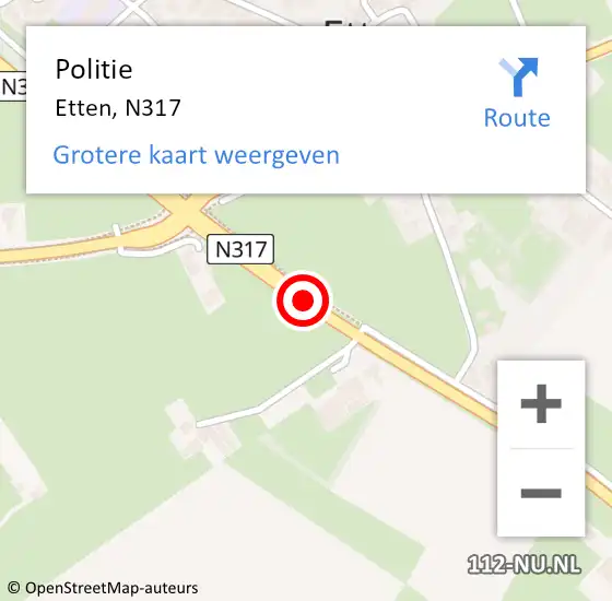 Locatie op kaart van de 112 melding: Politie Etten, N317 op 13 mei 2019 11:47