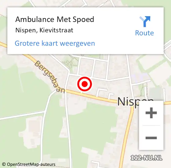 Locatie op kaart van de 112 melding: Ambulance Met Spoed Naar Nispen, Kievitstraat op 2 april 2014 02:12