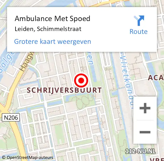 Locatie op kaart van de 112 melding: Ambulance Met Spoed Naar Leiden, Schimmelstraat op 28 juni 2019 04:57