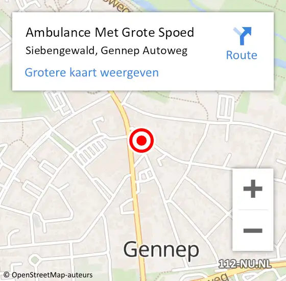 Locatie op kaart van de 112 melding: Ambulance Met Grote Spoed Naar Siebengewald, Gennep Autoweg op 10 april 2014 19:00