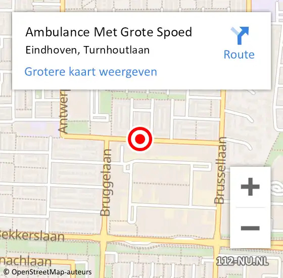 Locatie op kaart van de 112 melding: Ambulance Met Grote Spoed Naar Eindhoven, Turnhoutlaan op 23 augustus 2019 19:36