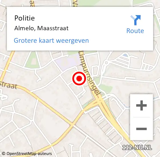 Locatie op kaart van de 112 melding: Politie Almelo, Maasstraat op 10 november 2019 02:54