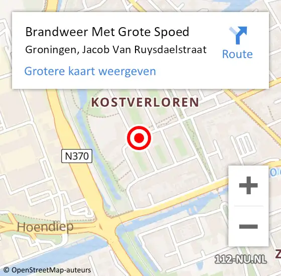 Locatie op kaart van de 112 melding: Brandweer Met Grote Spoed Naar Groningen, Jacob Van Ruysdaelstraat op 24 maart 2020 20:22