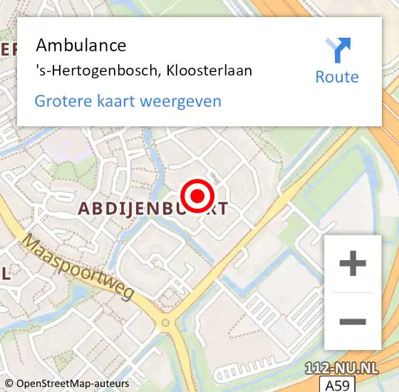 Locatie op kaart van de 112 melding: Ambulance 's-Hertogenbosch, Kloosterlaan op 30 april 2020 11:58