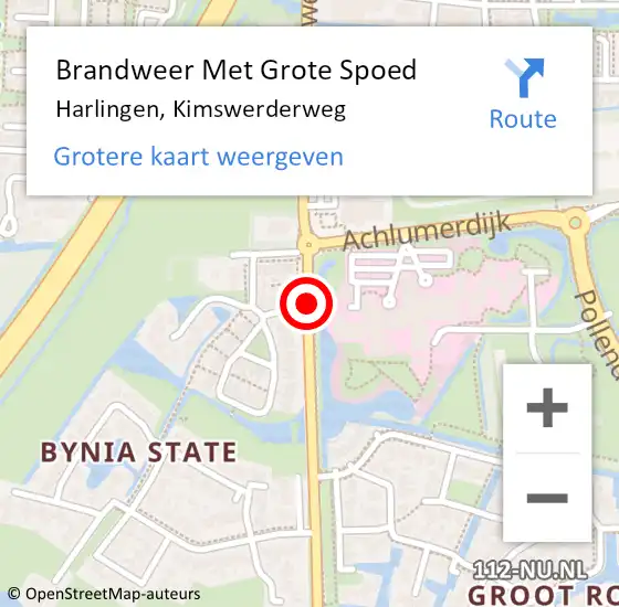 Locatie op kaart van de 112 melding: Brandweer Met Grote Spoed Naar Harlingen, Kimswerderweg op 7 november 2020 13:22