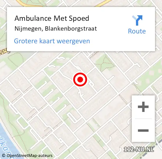 Locatie op kaart van de 112 melding: Ambulance Met Spoed Naar Nijmegen, Blankenborgstraat op 11 december 2020 23:51