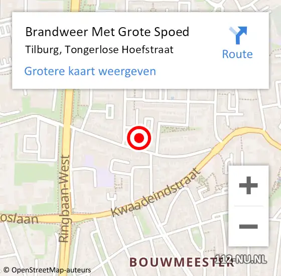 Locatie op kaart van de 112 melding: Brandweer Met Grote Spoed Naar Tilburg, Tongerlose Hoefstraat op 13 februari 2021 16:34
