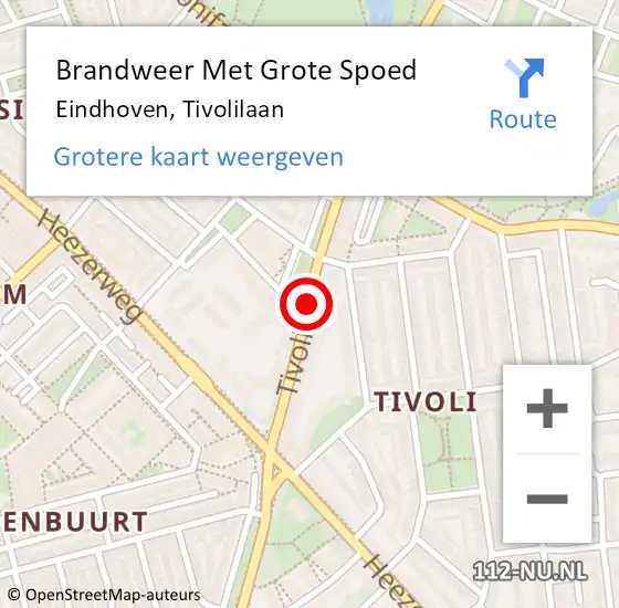 Locatie op kaart van de 112 melding: Brandweer Met Grote Spoed Naar Eindhoven, Tivolilaan op 15 maart 2021 09:04