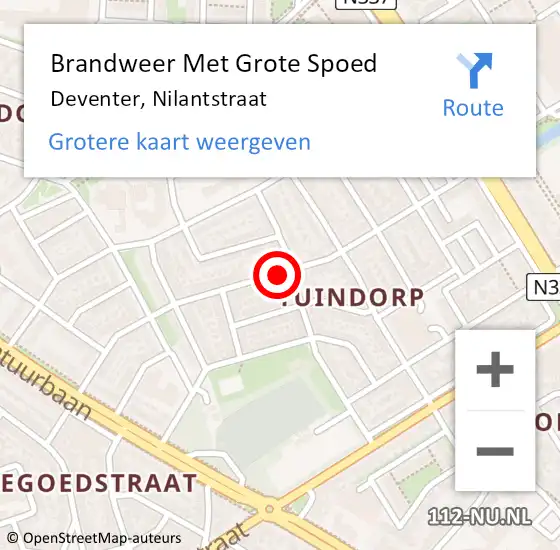 Locatie op kaart van de 112 melding: Brandweer Met Grote Spoed Naar Deventer, Nilantstraat op 9 april 2021 04:34
