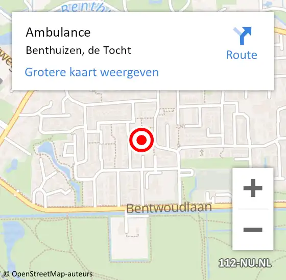 Locatie op kaart van de 112 melding: Ambulance Benthuizen, de Tocht op 10 juni 2014 15:17