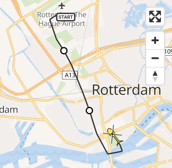 Vlucht Traumahelikopter PH-UMC van Rotterdam The Hague Airport naar Erasmus MC op dinsdag 16 april 2024 9:42