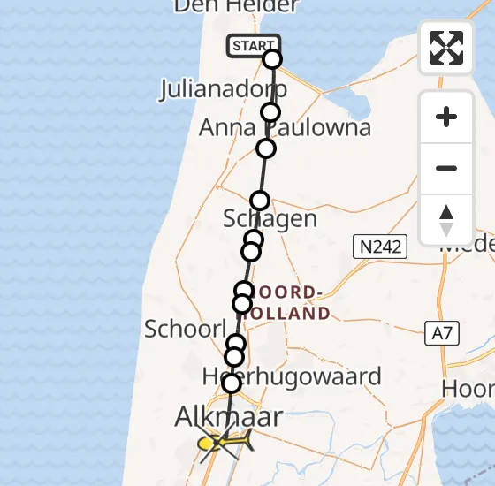 Vlucht Traumahelikopter PH-HVB van Vliegveld De Kooy naar Alkmaar op dinsdag 16 april 2024 10:31