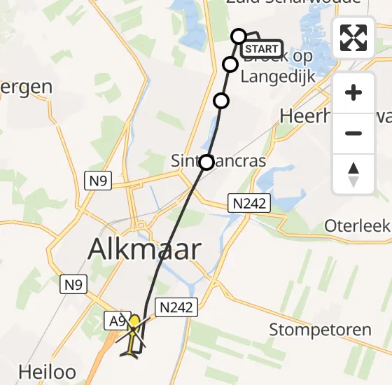 Vlucht Traumahelikopter PH-TTR van Broek op Langedijk naar Alkmaar op dinsdag 16 april 2024 16:28