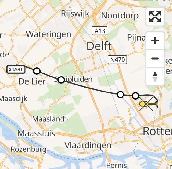 Vlucht Traumahelikopter PH-UMC van Naaldwijk naar Rotterdam The Hague Airport op woensdag 17 april 2024 9:05