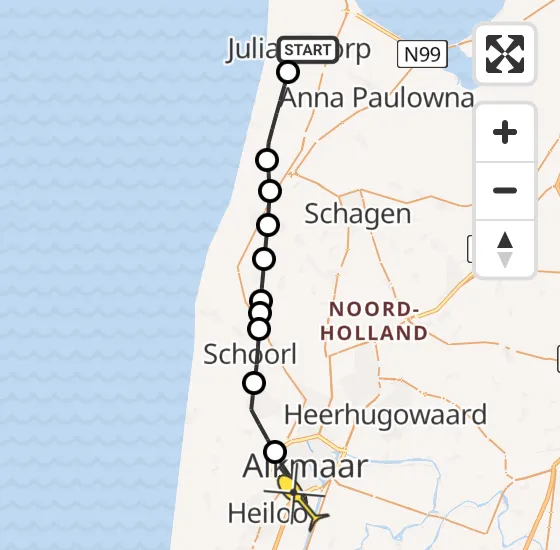 Vlucht Traumahelikopter PH-TTR van Julianadorp naar Alkmaar op woensdag 17 april 2024 12:05