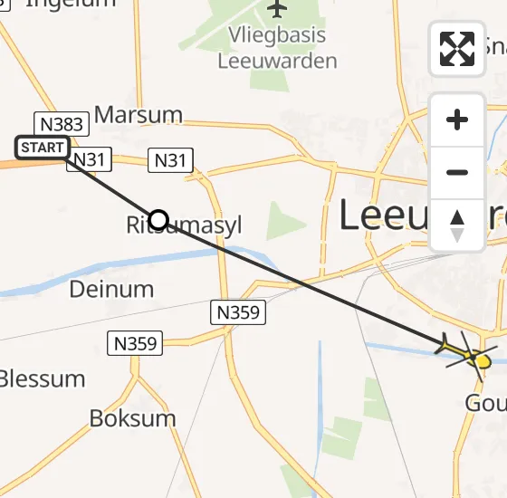Vlucht Ambulancehelikopter PH-OOP van Marsum naar Leeuwarden op woensdag 17 april 2024 20:04