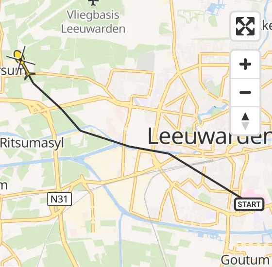 Vlucht Ambulancehelikopter PH-OOP van Leeuwarden naar Marsum op woensdag 17 april 2024 20:30