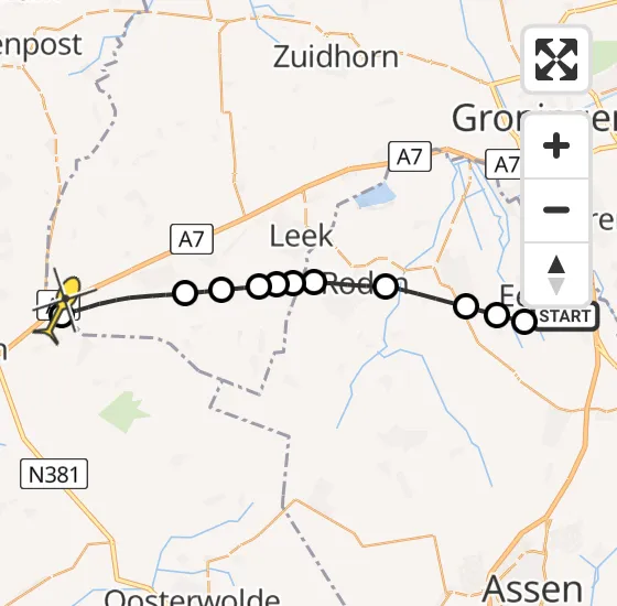Vlucht Traumahelikopter PH-DOC van Groningen Airport Eelde naar Ureterp op donderdag 18 april 2024 2:14