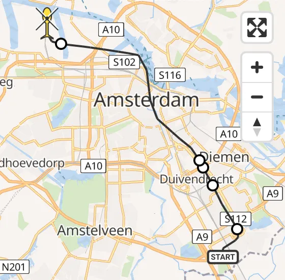 Vlucht Traumahelikopter PH-TTR van Academisch Medisch Centrum (AMC) naar Amsterdam Heliport op vrijdag 19 april 2024 16:14