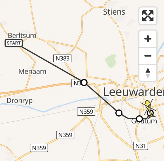 Vlucht Ambulancehelikopter PH-OOP van Berltsum naar Leeuwarden op zaterdag 20 april 2024 6:42