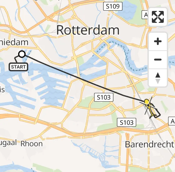 Vlucht Traumahelikopter PH-UMC van Schiedam naar Rotterdam op woensdag 24 april 2024 22:38