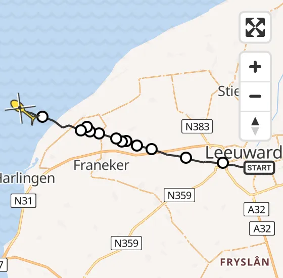 Vlucht Ambulancehelikopter PH-OOP van Leeuwarden naar West-Terschelling op donderdag 25 april 2024 11:05