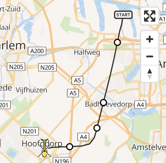 Vlucht Traumahelikopter PH-TTR van Amsterdam Heliport naar Hoofddorp op donderdag 25 april 2024 13:56