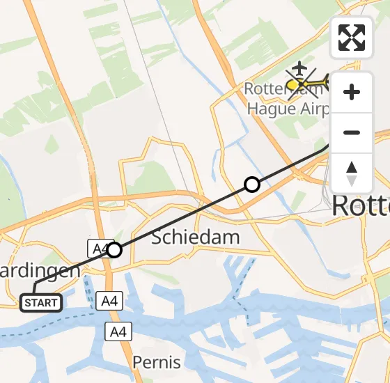 Vlucht Traumahelikopter PH-UMC van Vlaardingen naar Rotterdam The Hague Airport op vrijdag 26 april 2024 17:49