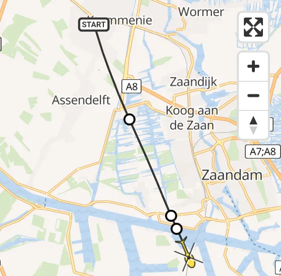 Vlucht Traumahelikopter PH-TTR van Assendelft naar Amsterdam Heliport op zaterdag 27 april 2024 14:58