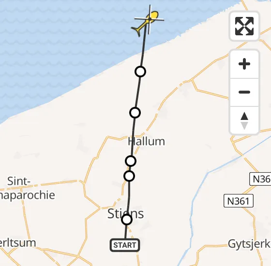 Vlucht Ambulancehelikopter PH-OOP van Vliegbasis Leeuwarden naar Nes op zaterdag 27 april 2024 22:37