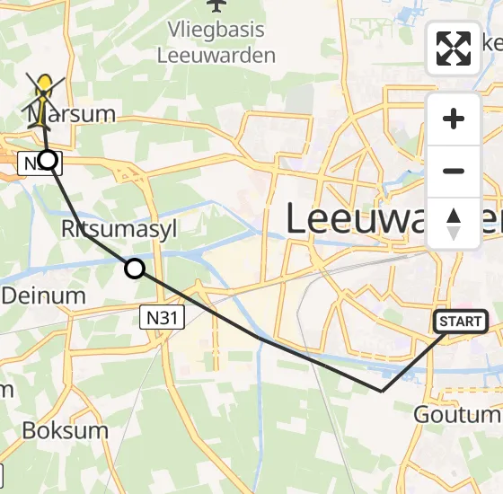 Vlucht Ambulancehelikopter PH-OOP van Leeuwarden naar Marsum op zaterdag 27 april 2024 23:48