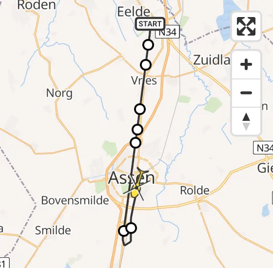 Vlucht Traumahelikopter PH-DOC van Groningen Airport Eelde naar Assen op zondag 28 april 2024 9:22