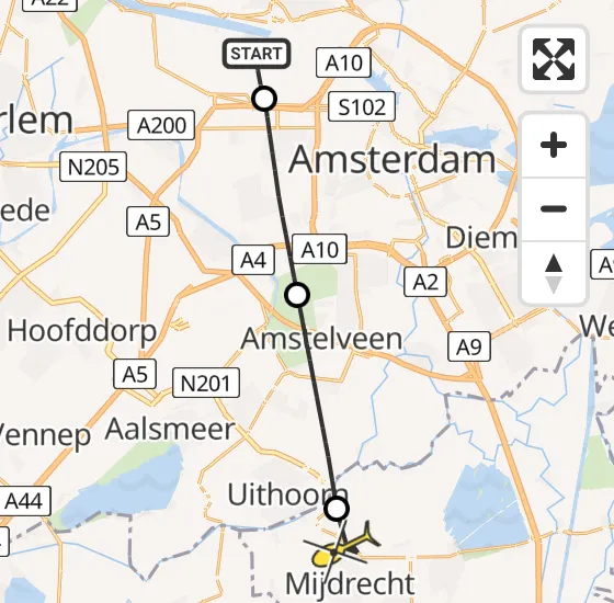 Vlucht Traumahelikopter PH-TTR van Amsterdam Heliport naar Mijdrecht op zondag 28 april 2024 22:10