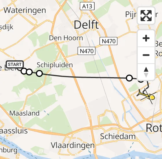 Vlucht Traumahelikopter PH-UMC van De Lier naar Rotterdam The Hague Airport op zondag 28 april 2024 23:15