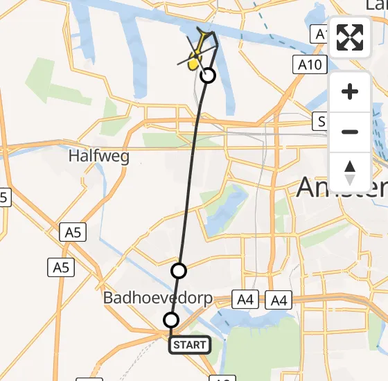 Vlucht Traumahelikopter PH-TTR van Schiphol naar Amsterdam Heliport op maandag 29 april 2024 7:29