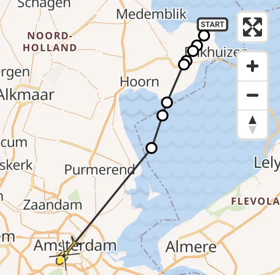 Vlucht Politiehelikopter PH-PXZ van Enkhuizen naar Amsterdam op maandag 29 april 2024 11:36
