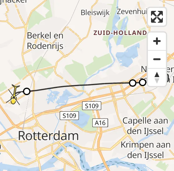 Vlucht Traumahelikopter PH-UMC van Nieuwerkerk aan den IJssel naar Rotterdam The Hague Airport op maandag 29 april 2024 13:31