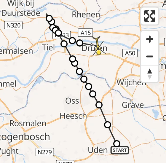 Vlucht Traumahelikopter PH-LLN van Vliegbasis Volkel naar Druten op dinsdag 30 april 2024 12:07