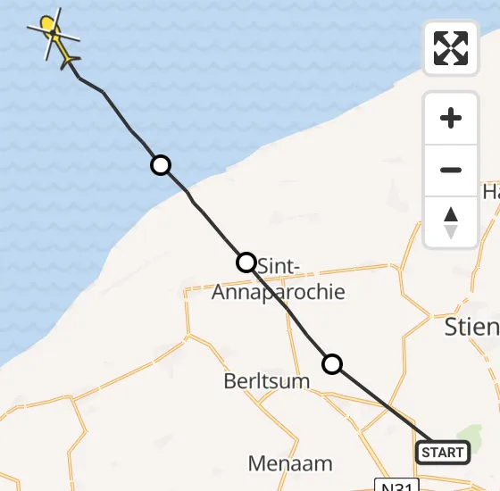 Vlucht Ambulancehelikopter PH-OOP van Vliegbasis Leeuwarden naar Oosterend op dinsdag 30 april 2024 13:03