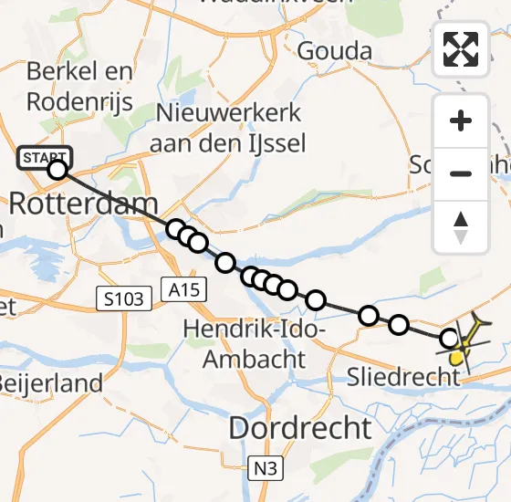Vlucht Traumahelikopter PH-UMC van Rotterdam The Hague Airport naar Hardinxveld-Giessendam op dinsdag 30 april 2024 14:43